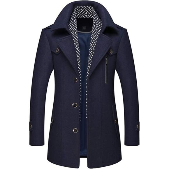 Men's Stylish Scarf Single Breasted Coat Dark Blue - Picture 1 of 7